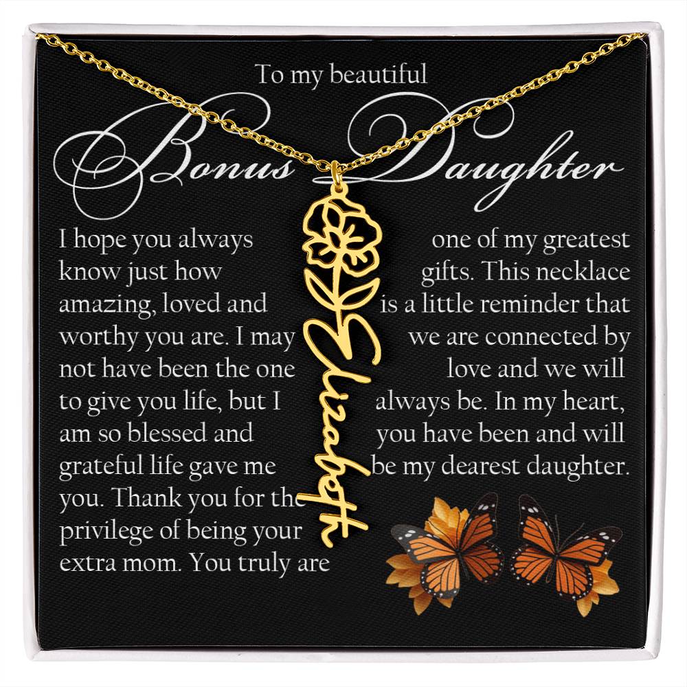 Bonus Daughter Gift, Name Flower Necklace