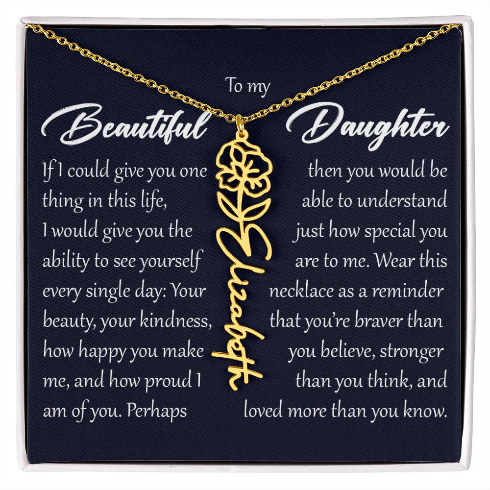 Custom Name Flower Necklace, Daughter Birth Month Pendant Gift