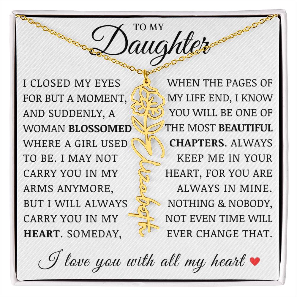 To My Daughter, Customized Birth Flower Name Necklace, Birthday Christmas Graduation Gift for Her