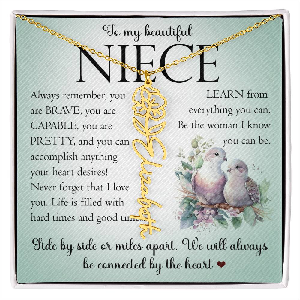 Niece Gift, Name Flower Necklace