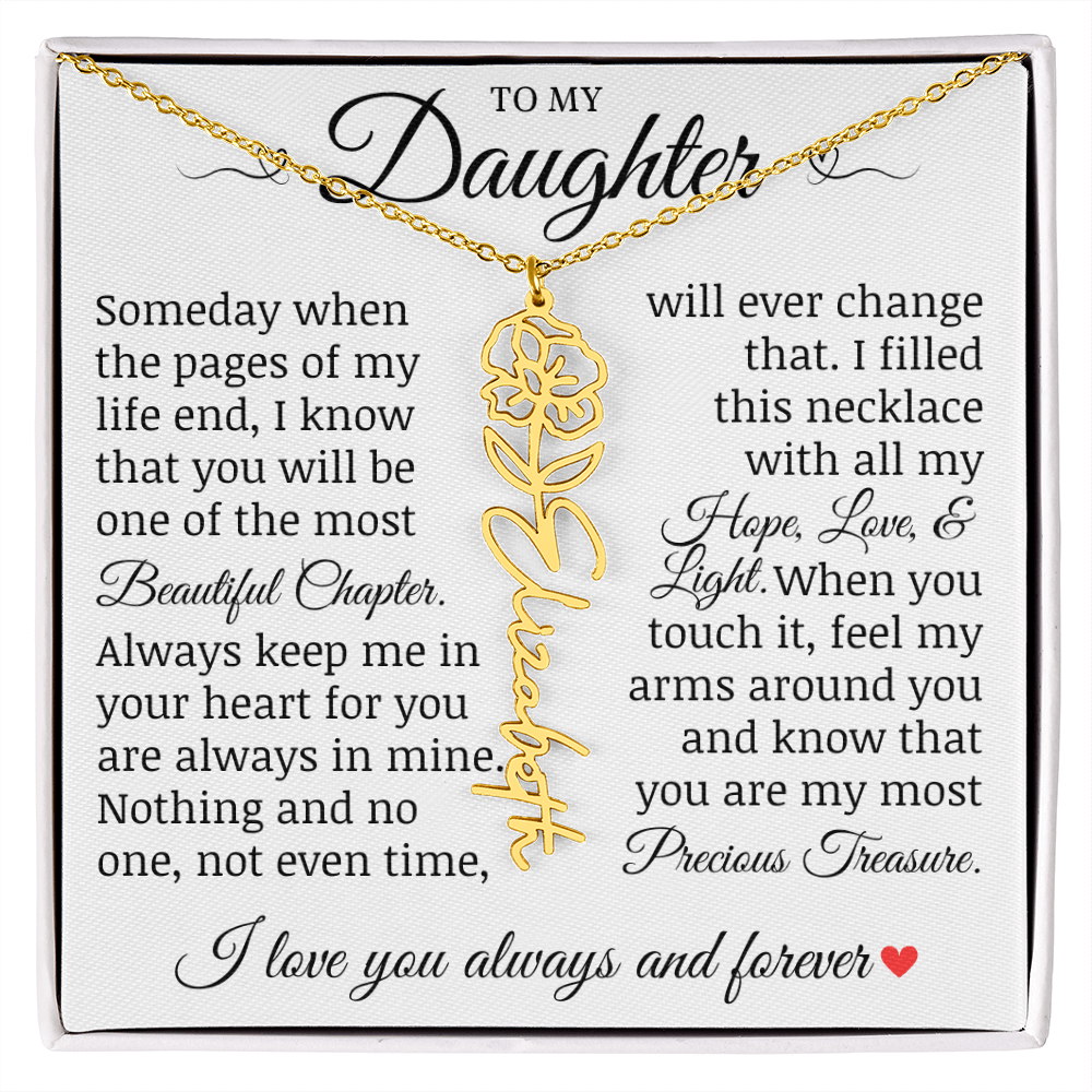 To My Daughter "Precious Treasure" Name Flower Necklace