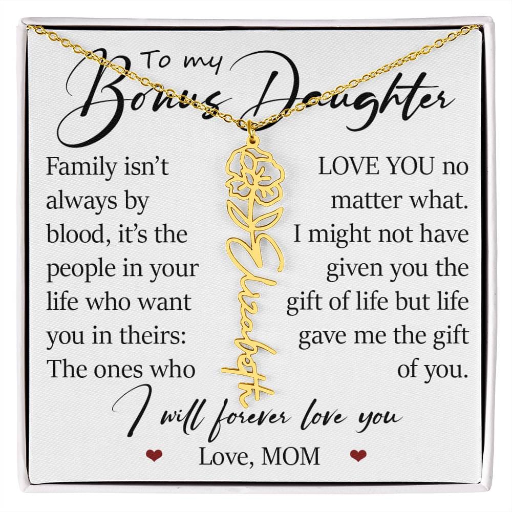 Bonus Daughter Gift, Custom Name Flower Birth Month Necklace