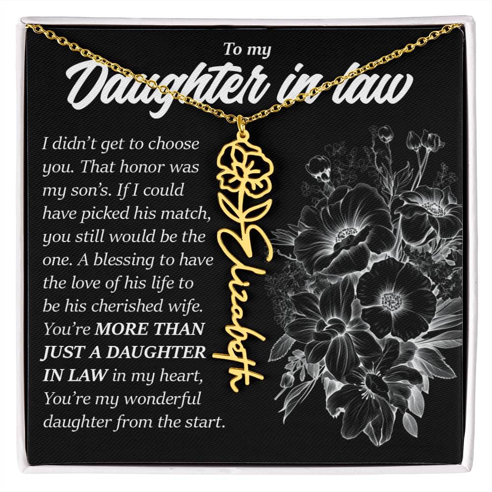 Daughter In Law Gift, Custom Birth Month Flower Name Necklace