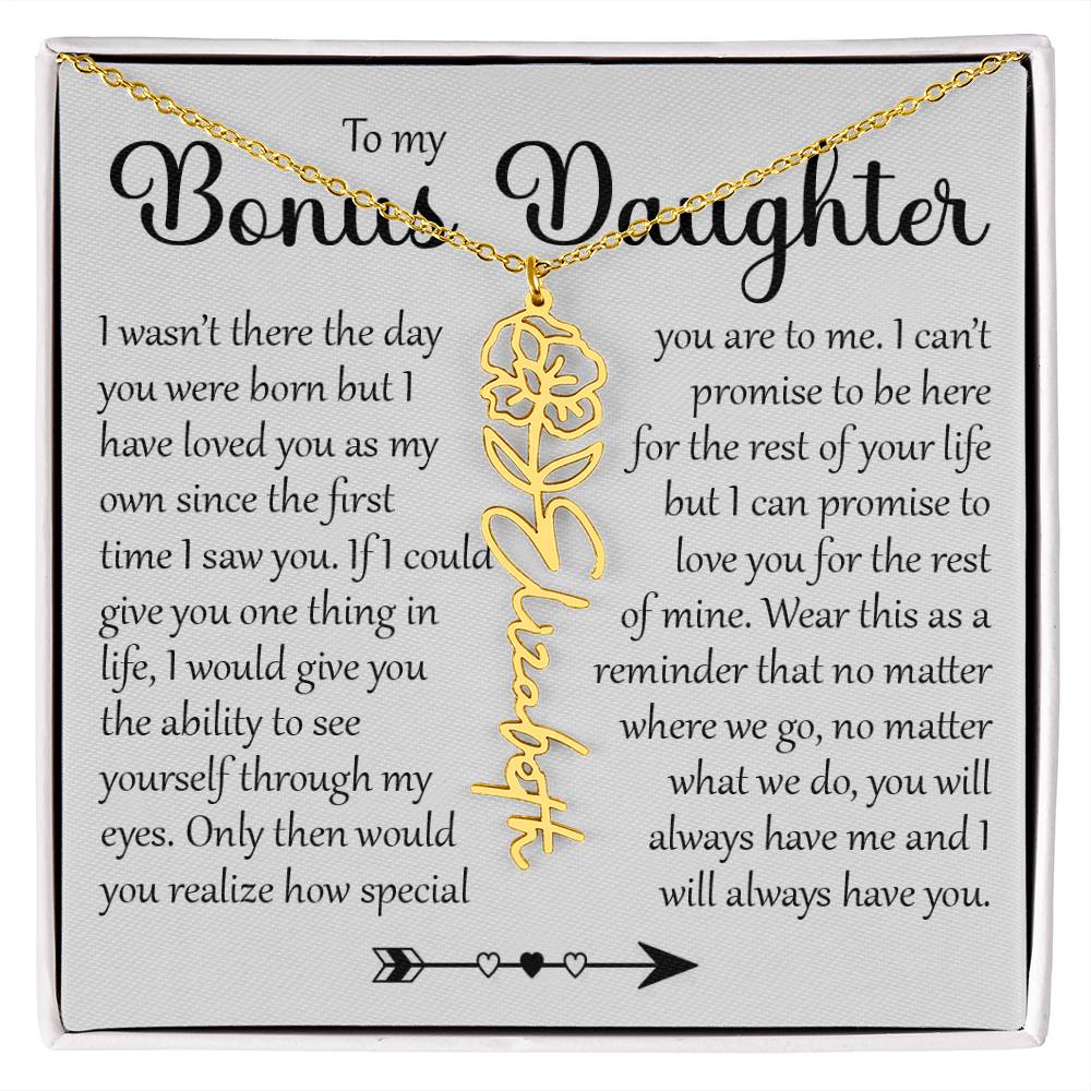 Bonus Daughter Gift, Name Flower Necklace