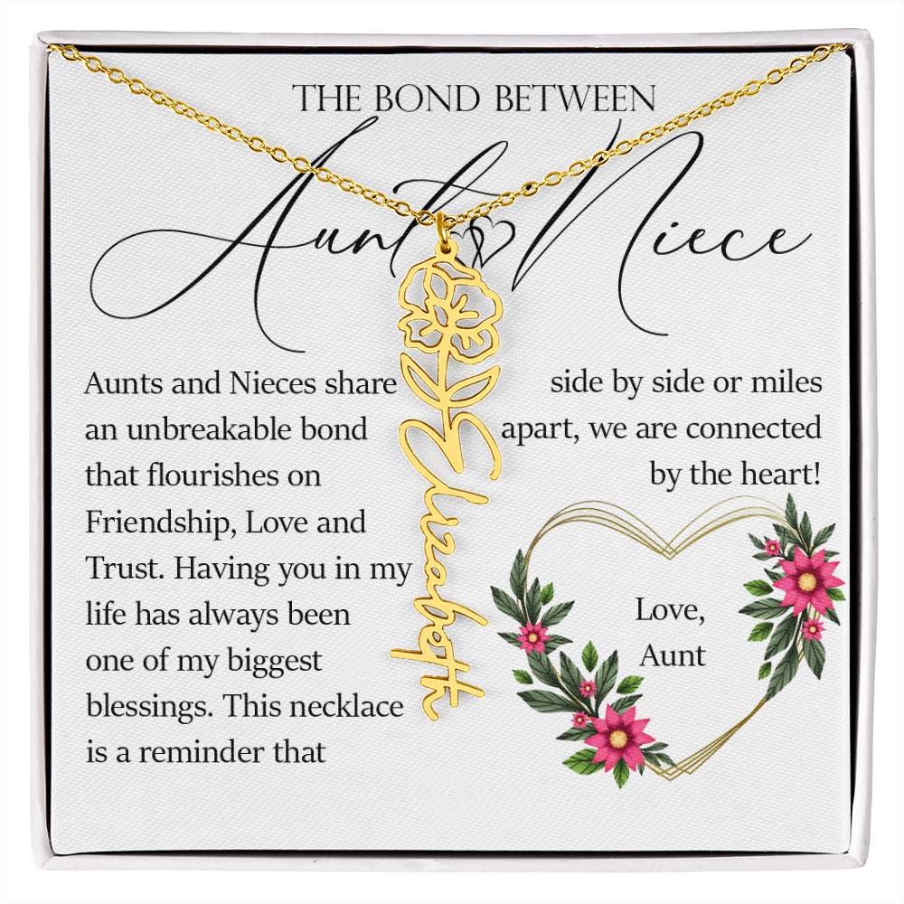 Aunt and Niece Gift, Name Flower Necklace
