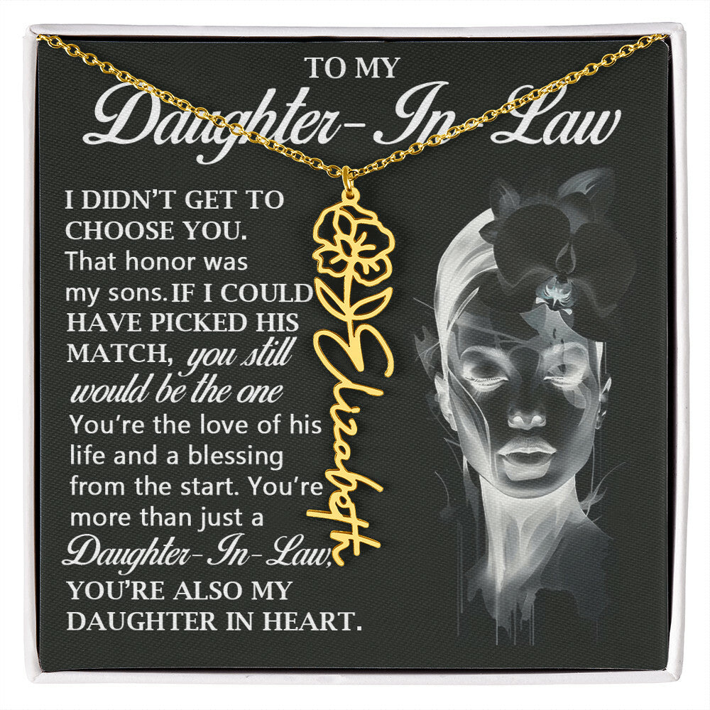 Daughter In Law Gift, Name Flower Necklace