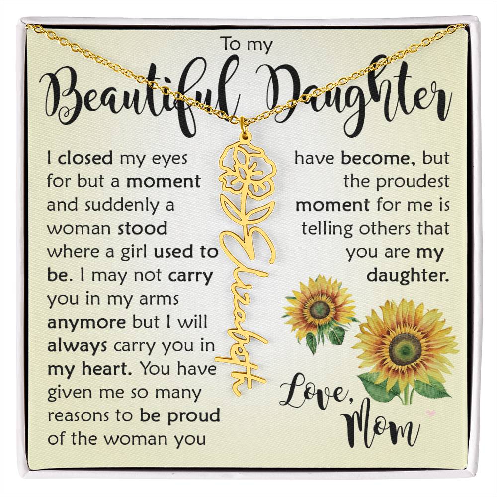 Custom Name Flower Necklace, Daughter Gift