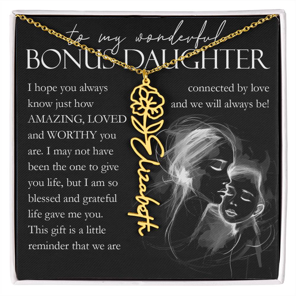 Bonus Daughter Gift, Custom Name Flower Necklace