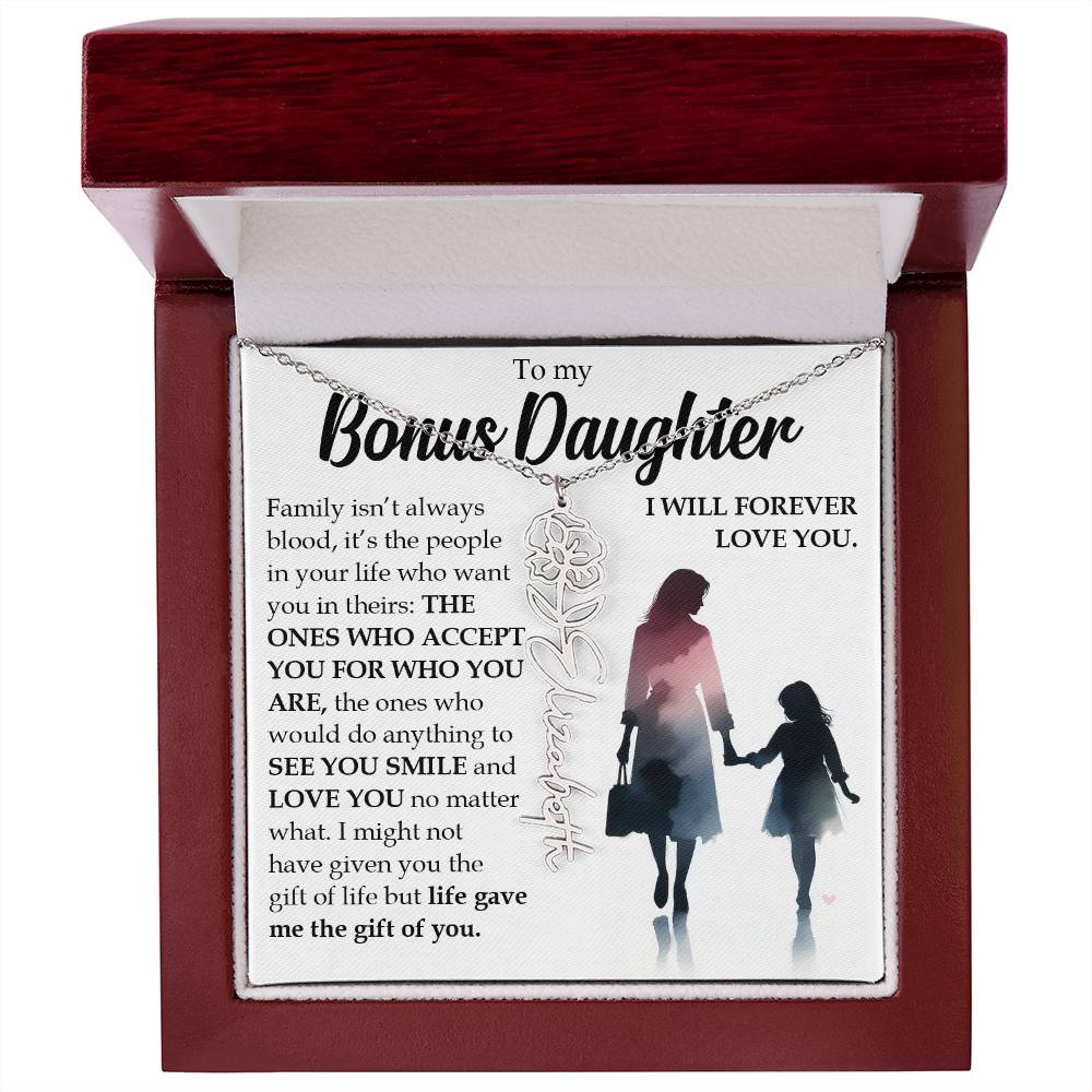 Bonus Daughter Gift, Name Flower Birth Month Necklace