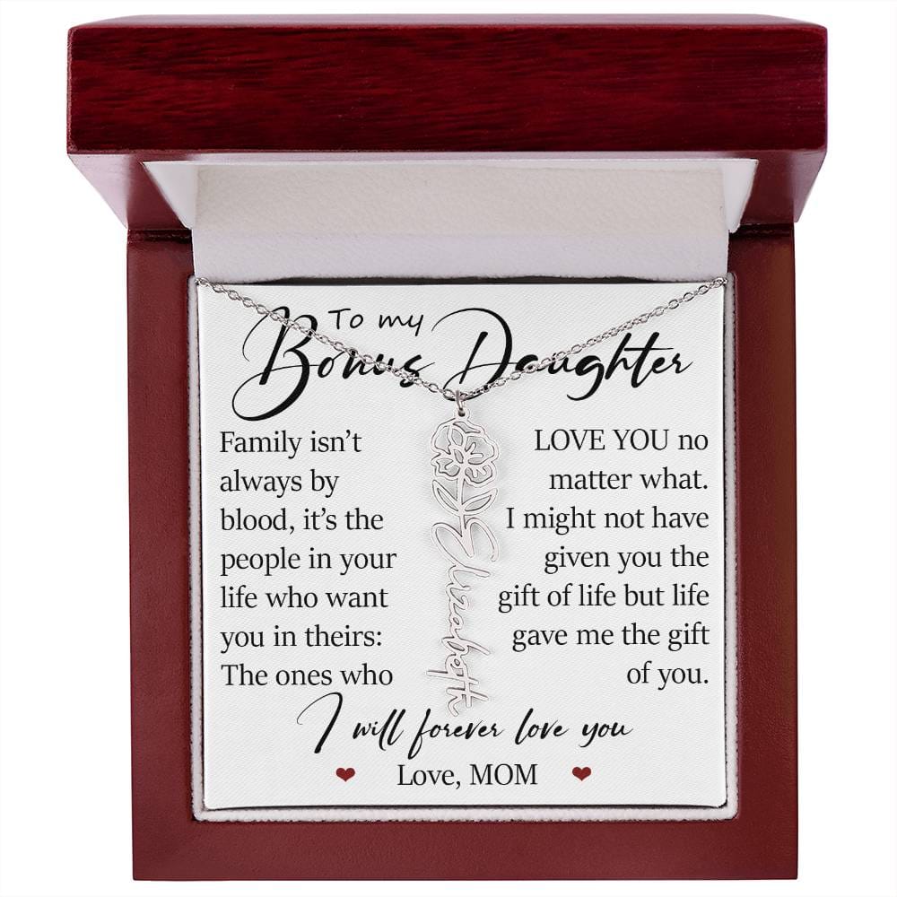 Bonus Daughter Gift, Custom Name Flower Birth Month Necklace