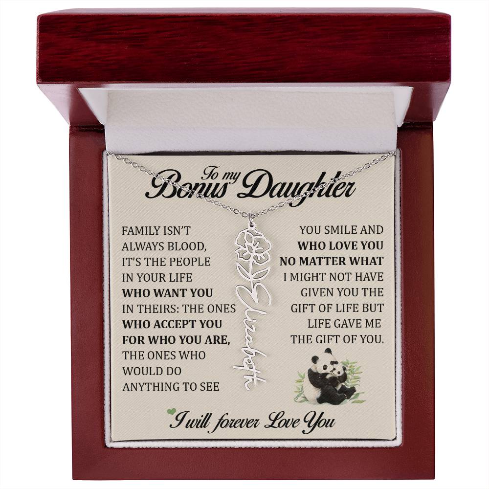To My Bonus Daughter, Name Flower Necklace