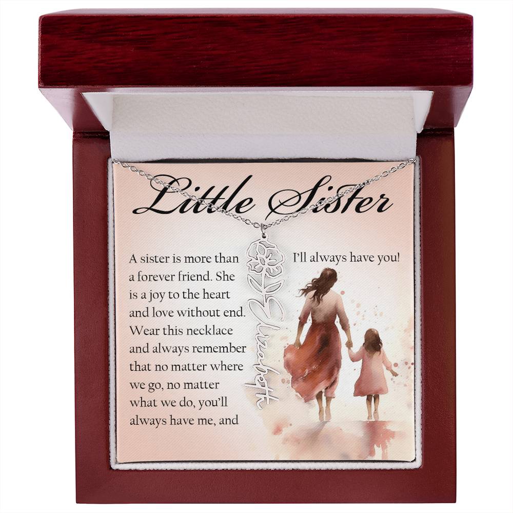 Little Sister Gift, Name Flower Necklace