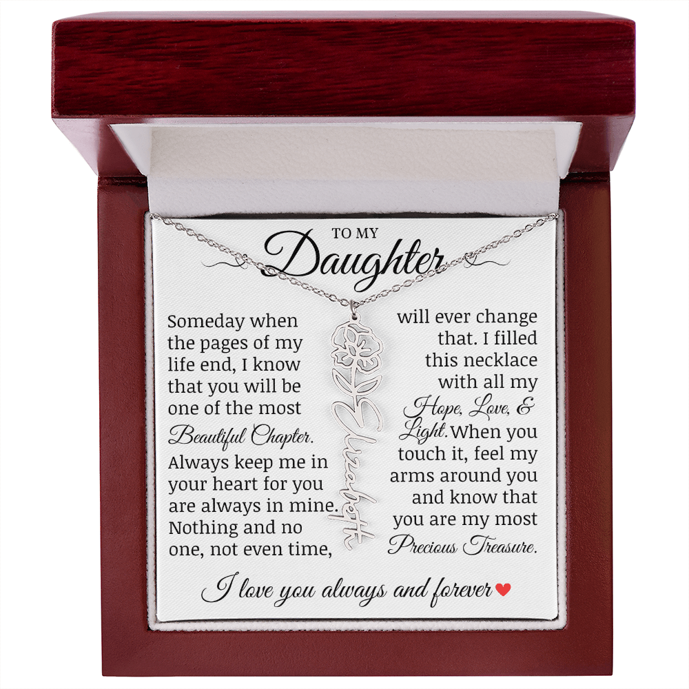 To My Daughter "Precious Treasure" Name Flower Necklace