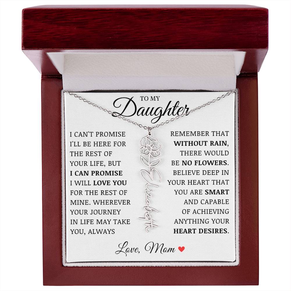 To My Daughter "No Rain No Flowers" Custom Flower Name Necklace
