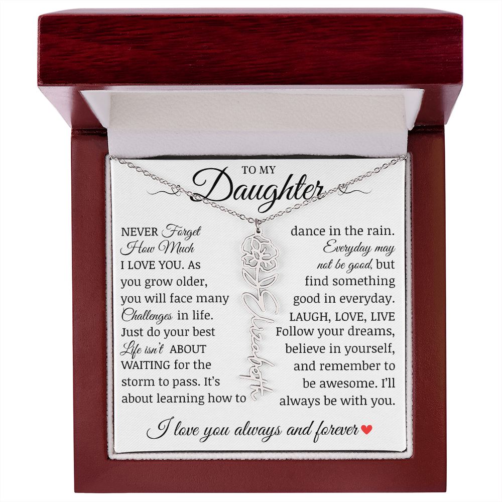 To My Daughter "Follow Your Dreams" Name Flower Necklace