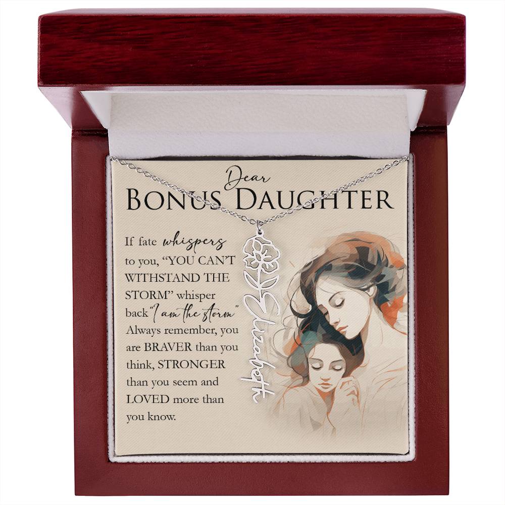 Bonus Daughter Gift, Custom Name Flower Necklace