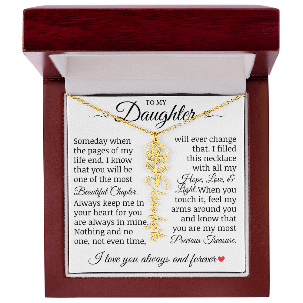 To My Daughter "Precious Treasure" Name Flower Necklace