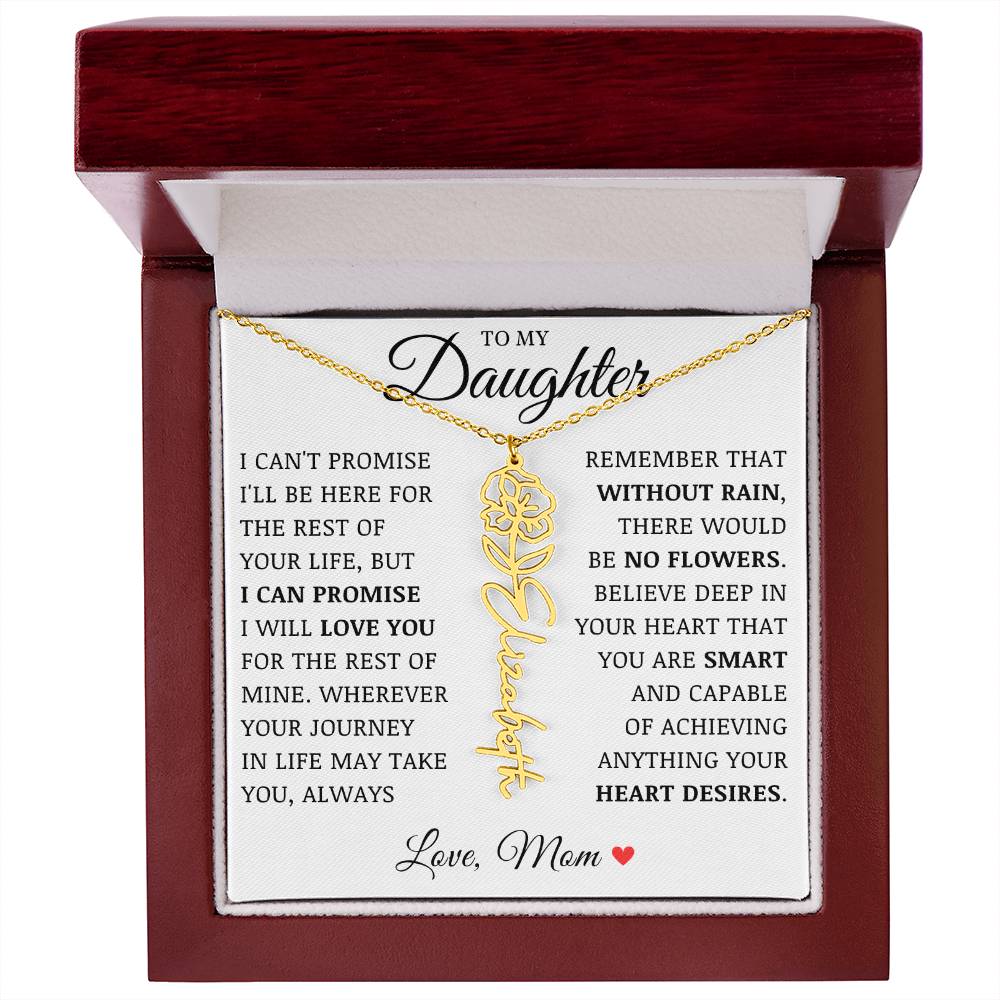 To My Daughter "No Rain No Flowers" Custom Flower Name Necklace