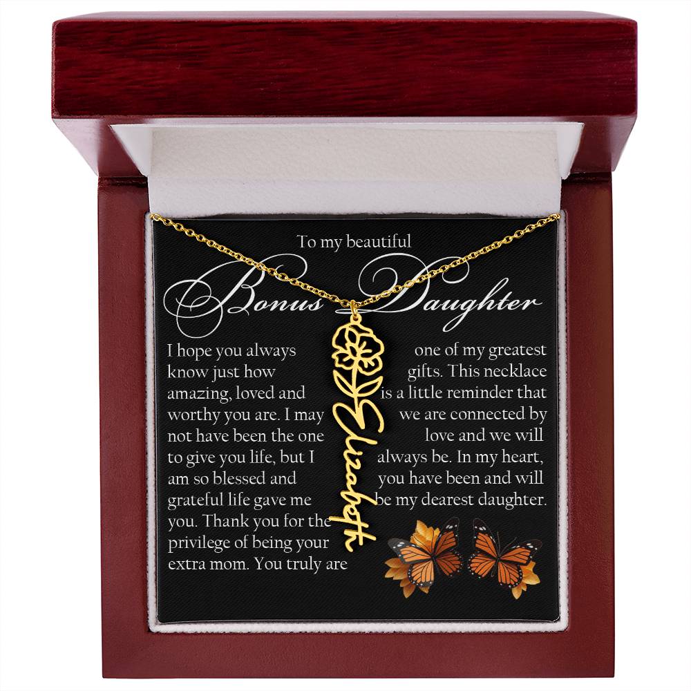 Bonus Daughter Gift, Name Flower Necklace