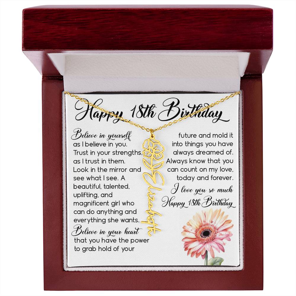 18th Birthday Gift, Custom Birth Month Name Flower Necklace