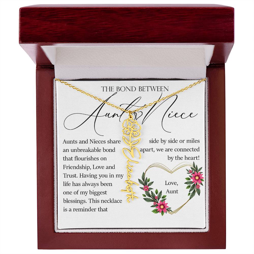 Aunt and Niece Gift, Name Flower Necklace