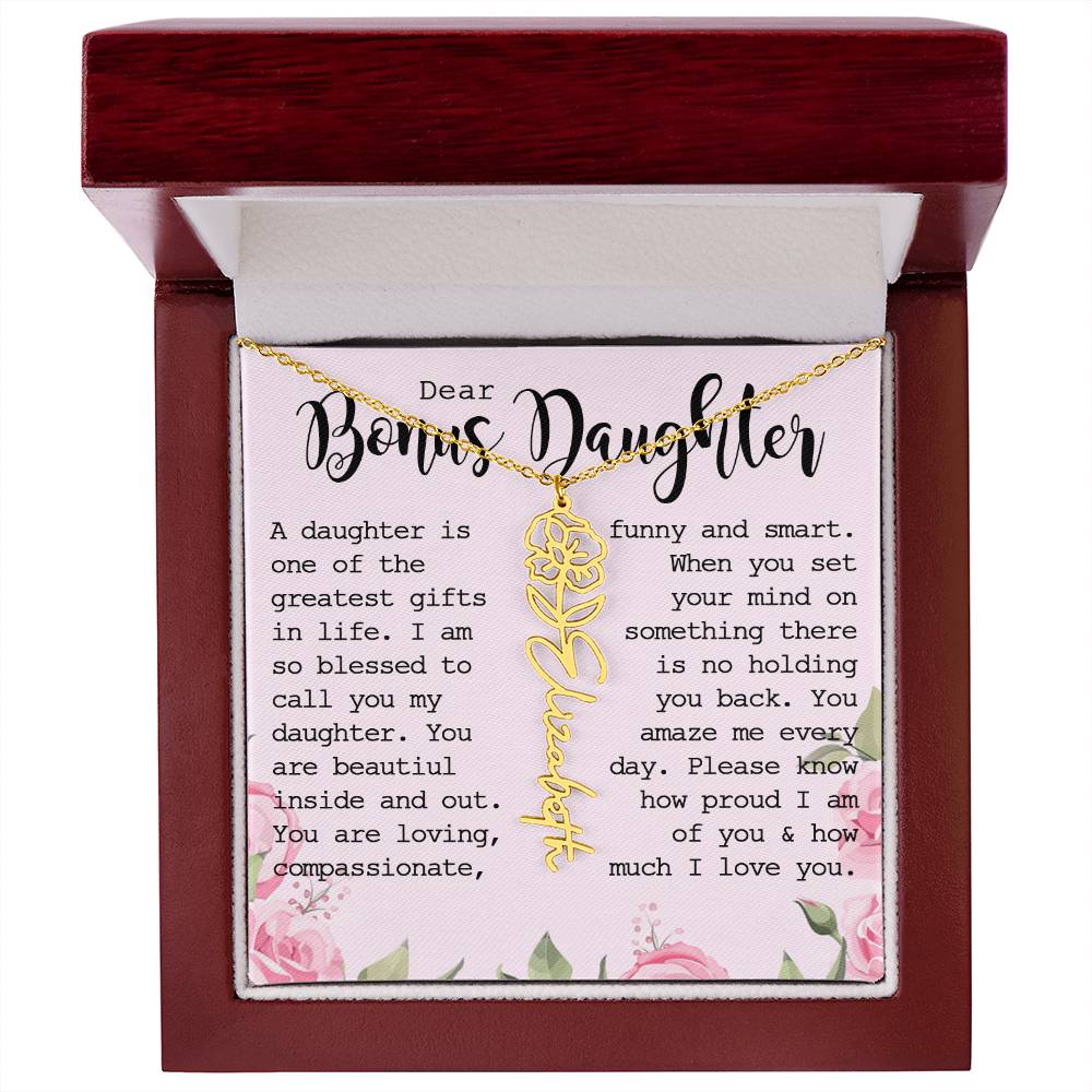 Bonus Daughter Gift, Custom Name Flower Necklace