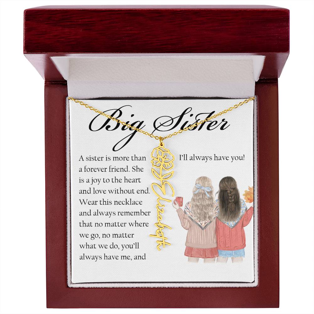 Little Sister Gift, Name Flower Necklace