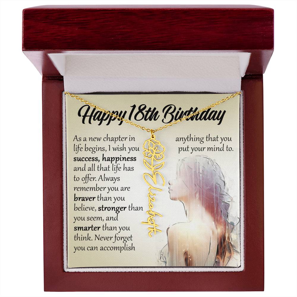 18th Birthday Gift, Custom Name Flower Necklace