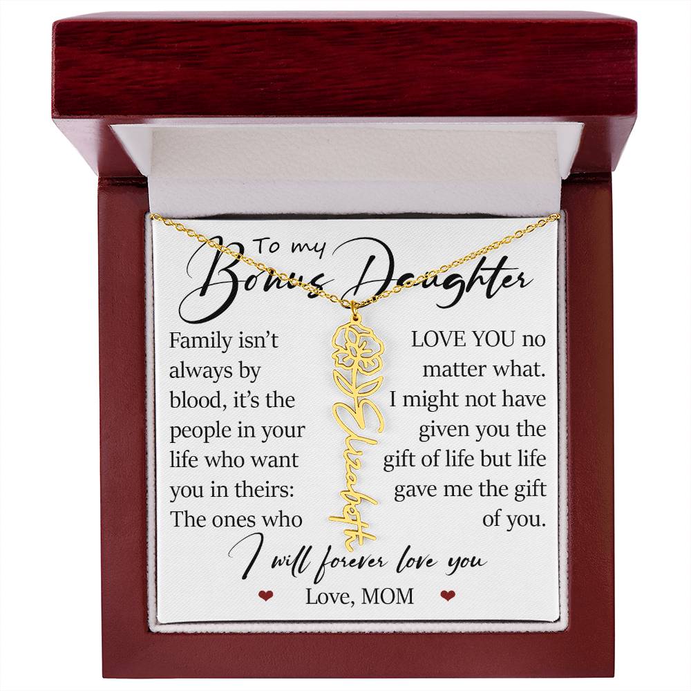 Bonus Daughter Gift, Custom Name Flower Birth Month Necklace
