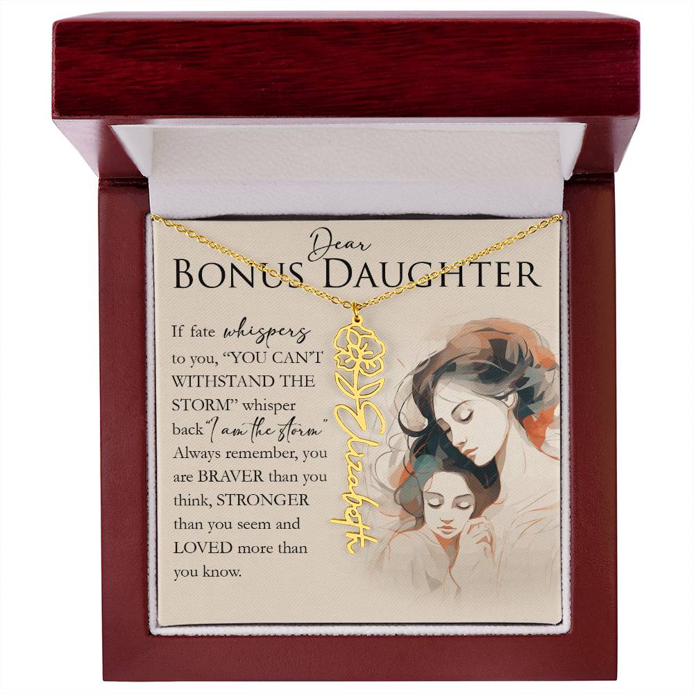 Bonus Daughter Gift, Custom Name Flower Necklace