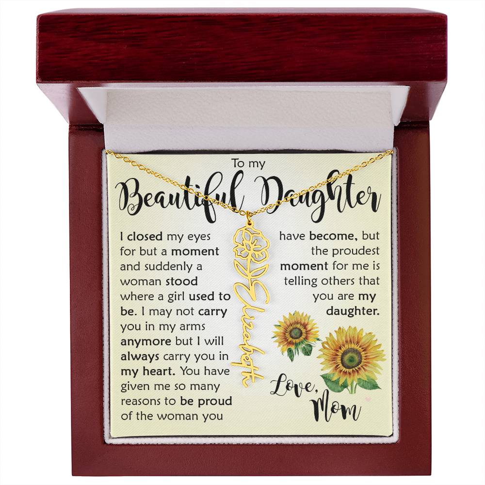 Custom Name Flower Necklace, Daughter Gift