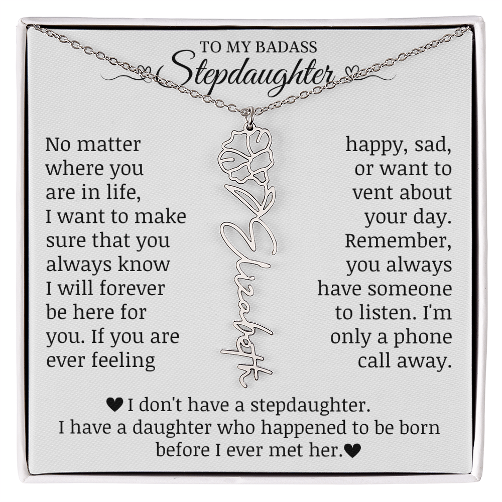 To My Badass Stepdaughter, Name Flower Necklace
