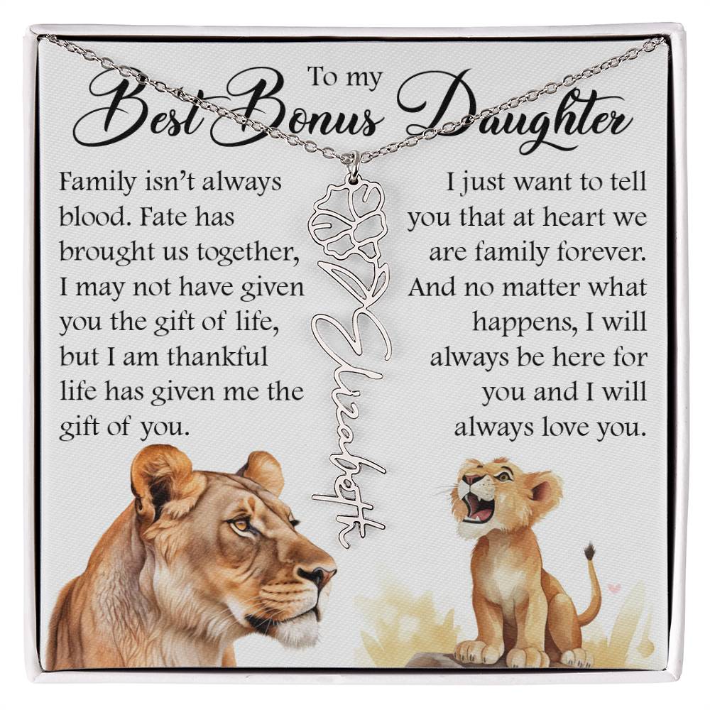 Bonus Daughter Gift, Custom Name Flower Necklace