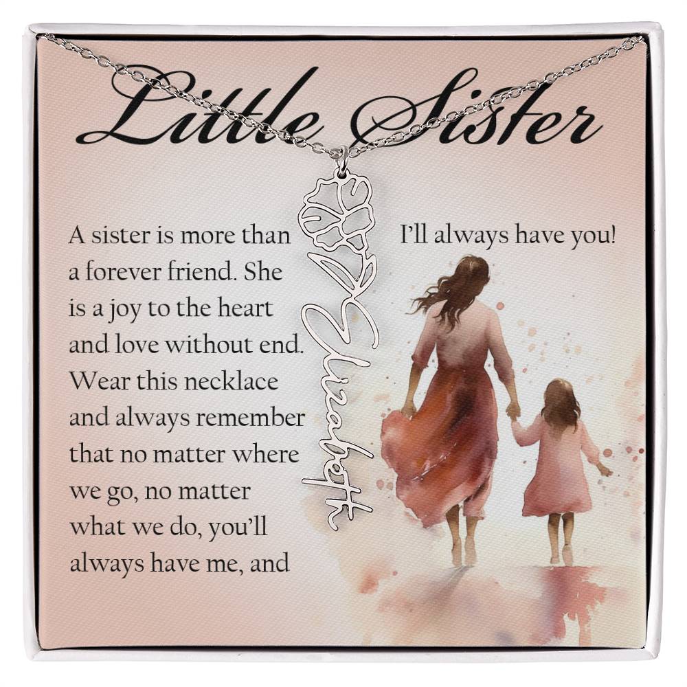 Little Sister Gift, Name Flower Necklace
