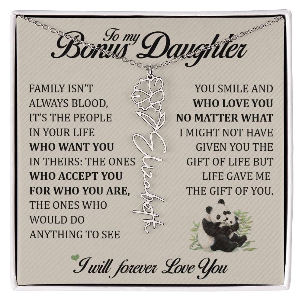 To My Bonus Daughter, Name Flower Necklace