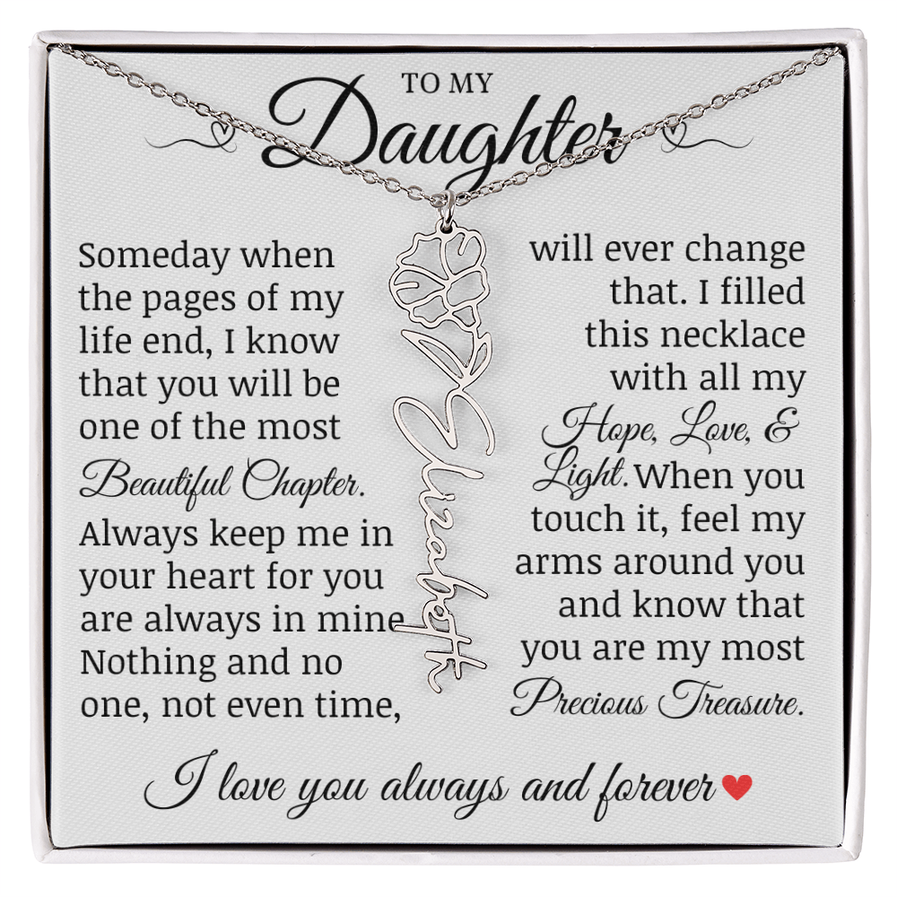 To My Daughter "Precious Treasure" Name Flower Necklace