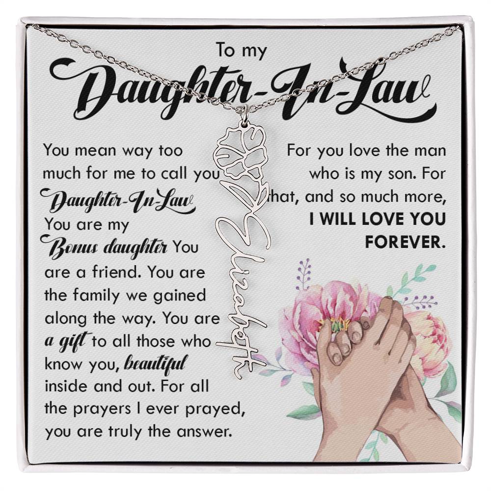 Daughter In Law Gift, Custom Name Flower Necklace