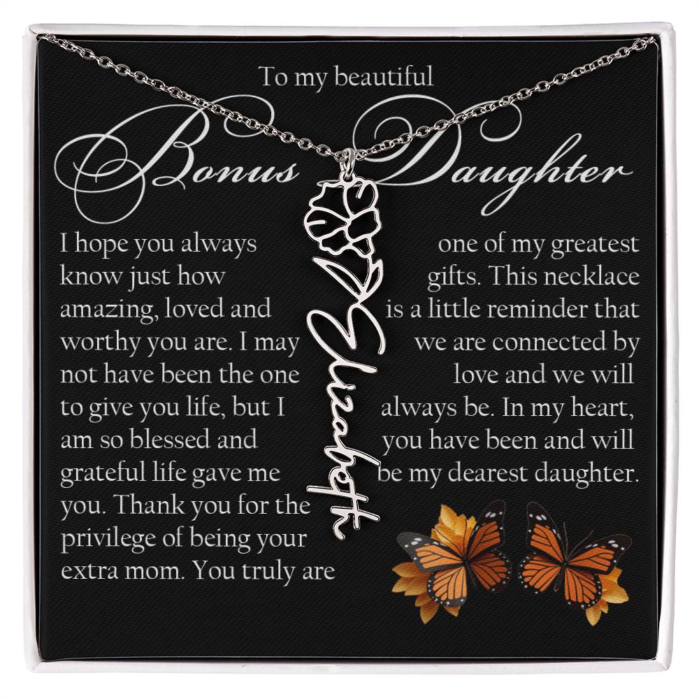 Bonus Daughter Gift, Name Flower Necklace