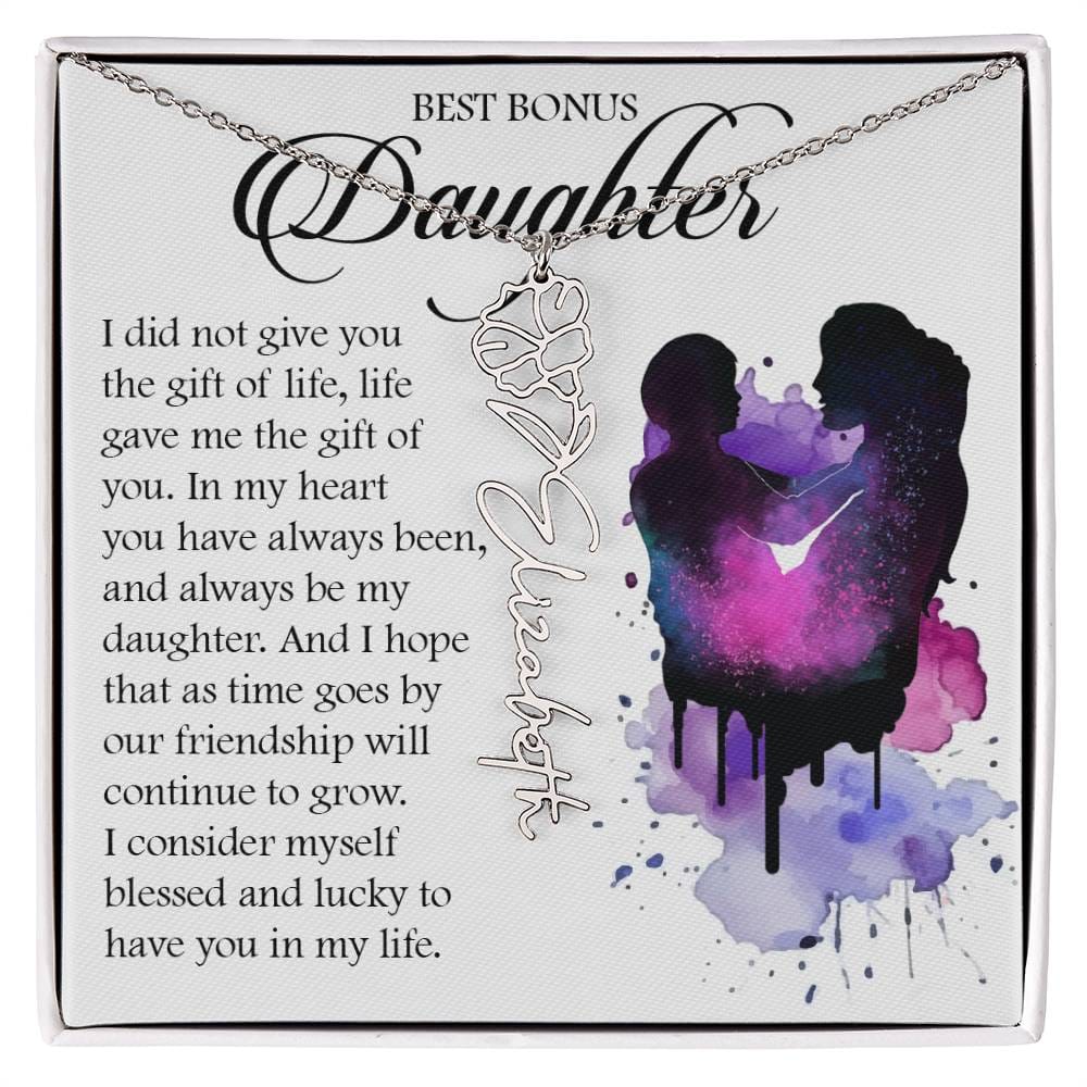 Bonus Daughter Gift, Custom Birth Month Name Flower Necklace