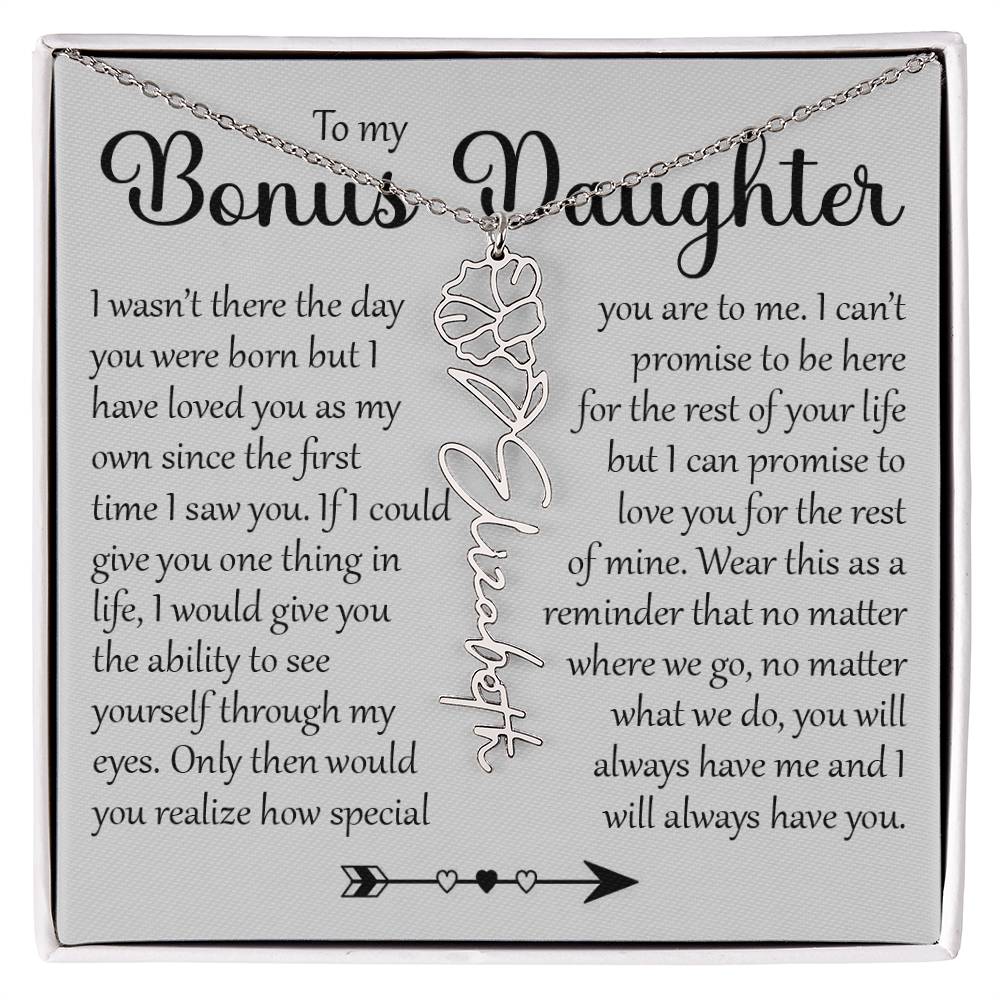 Bonus Daughter Gift, Name Flower Necklace