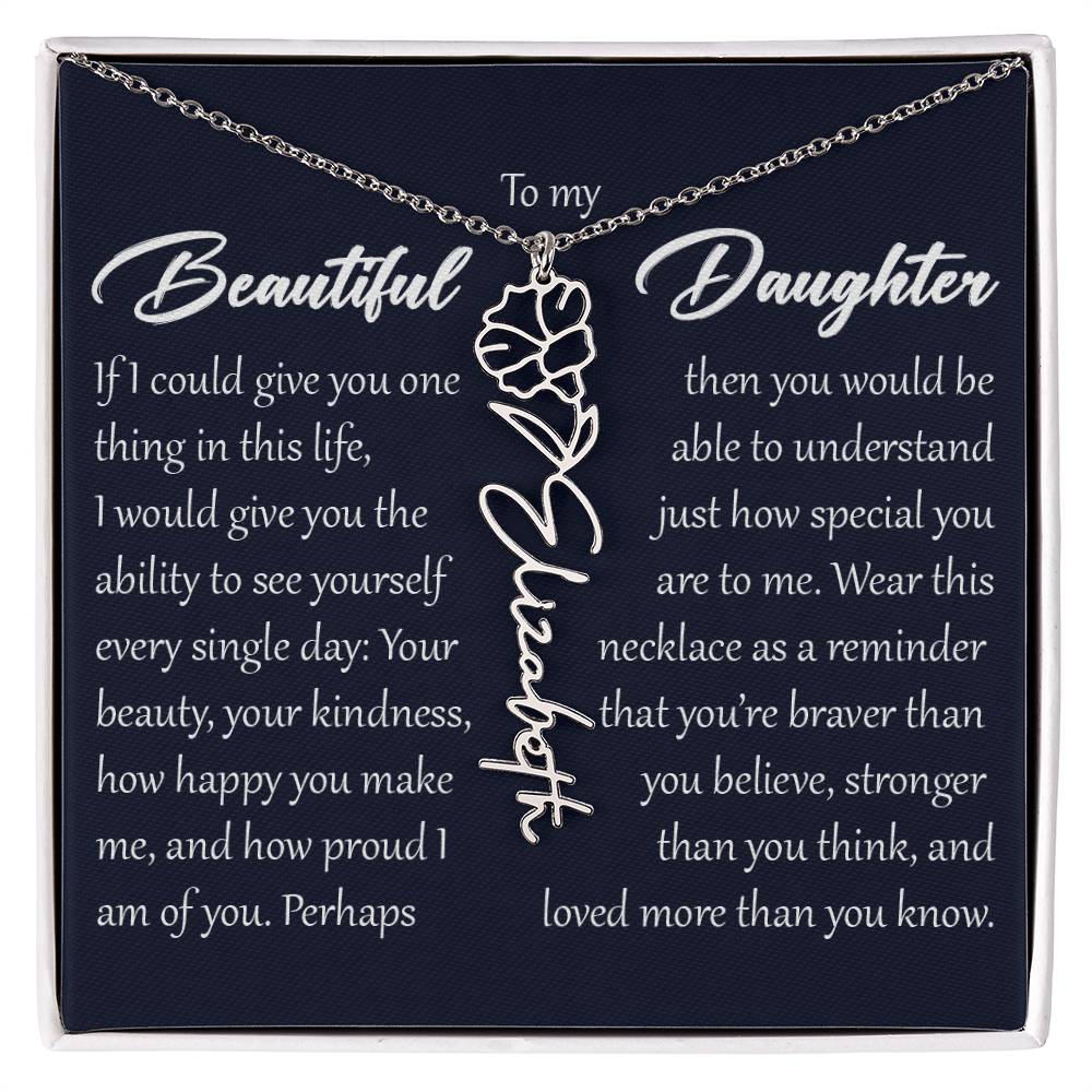 Custom Name Flower Necklace, Daughter Birth Month Pendant Gift
