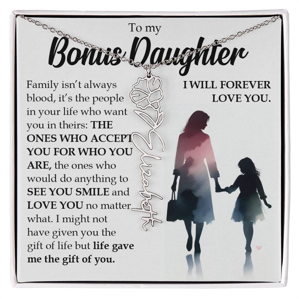 Bonus Daughter Gift, Name Flower Birth Month Necklace