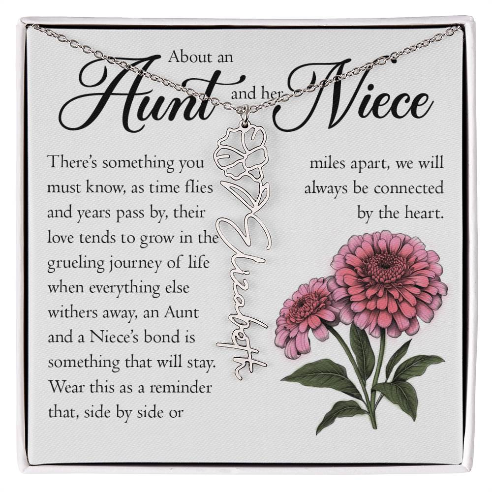 Aunt and Niece Gift, Name Flower Necklace