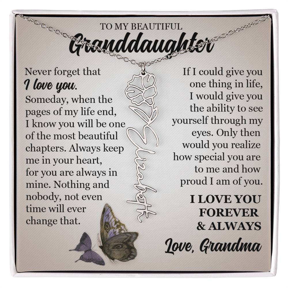 To My Beautiful Granddaughter, Custom Name Flower Necklace