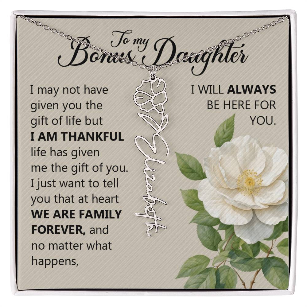 To My Bonus Daughter, Name Flower Necklace