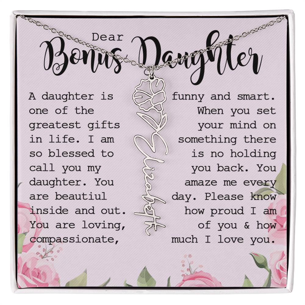 Bonus Daughter Gift, Custom Name Flower Necklace
