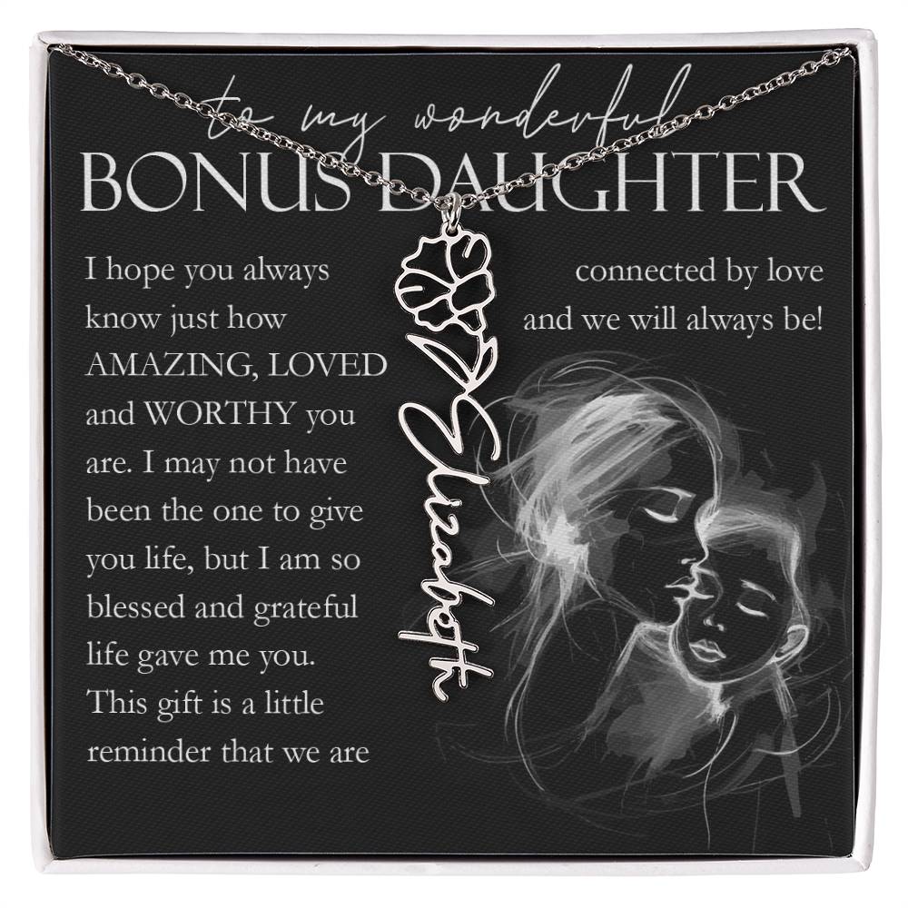 Bonus Daughter Gift, Custom Name Flower Necklace