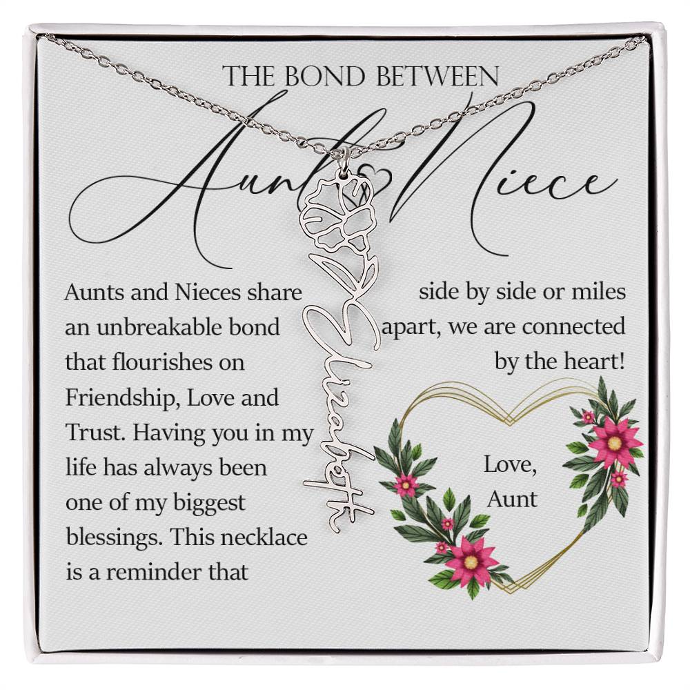Aunt and Niece Gift, Name Flower Necklace