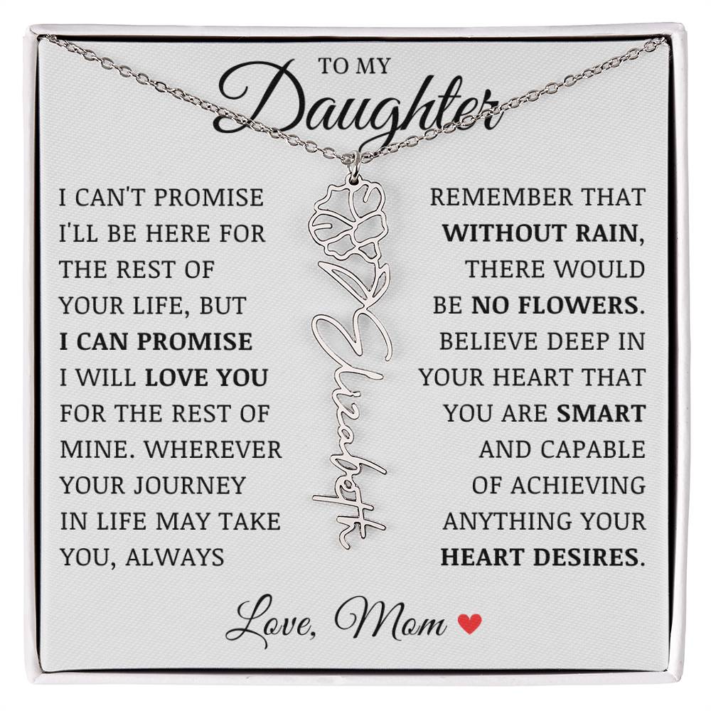 To My Daughter "No Rain No Flowers" Custom Flower Name Necklace