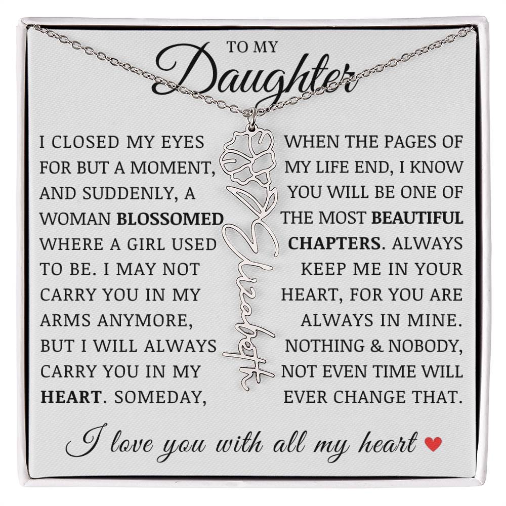 To My Daughter, Customized Birth Flower Name Necklace, Birthday Christmas Graduation Gift for Her